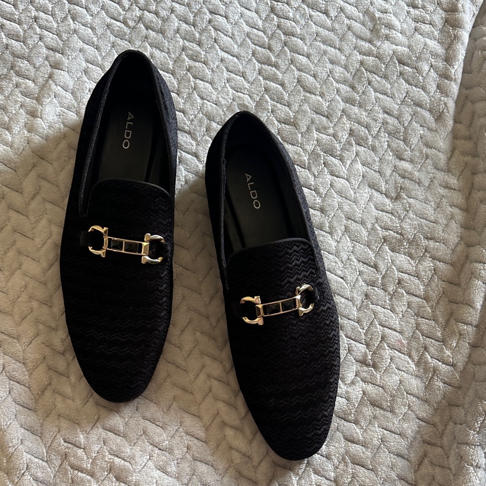 ALDO Black Men's Loafers with Gold Horsebit Accent